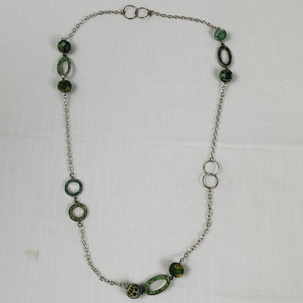 Beautiful Viva Beads Clay Handmade Large Chunky Bead Silver Tone Long Necklace